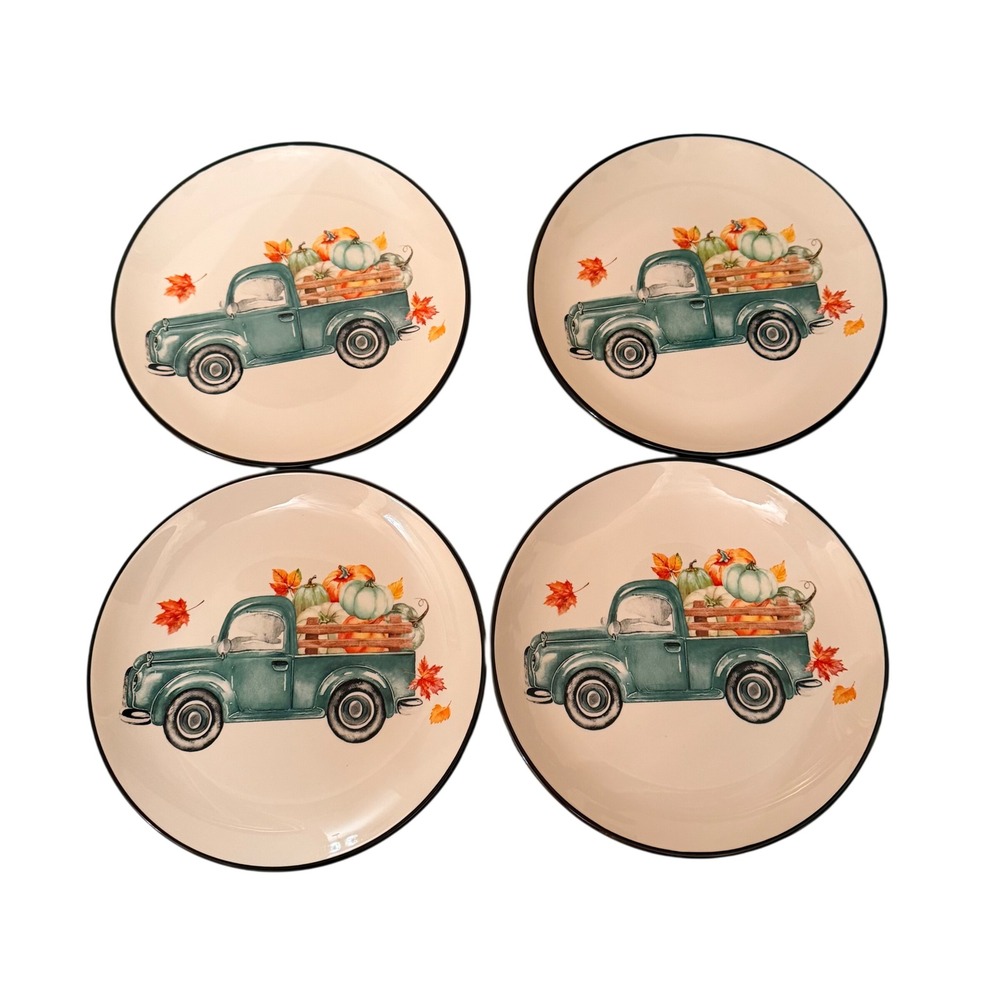 Robert Stanley JoyFall Pumpkin Truck Plates Set 4 Fall Farmhouse‎ Harvest